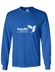 Iran Air White Logo Islamic Republic Iranian Royal Blue Long Sleeve T-Shirt