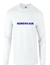 Load image into Gallery viewer, KOREAN Air Dark Blue Red Logo Retro Airline White Long Sleeve Cotton T-Shirt
