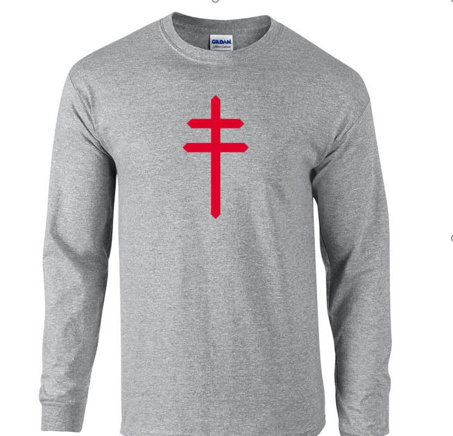 Red Cross of Lorraine Knights Templar T-Shirt Gray Long Sleeve Christian Shirt