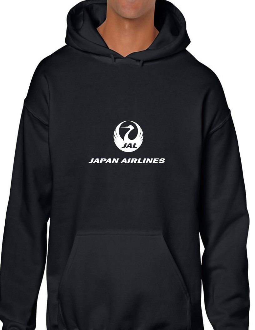 Japan Airlines White Logo Aviation Geek Black Hoodie Hooded Sweatshirt