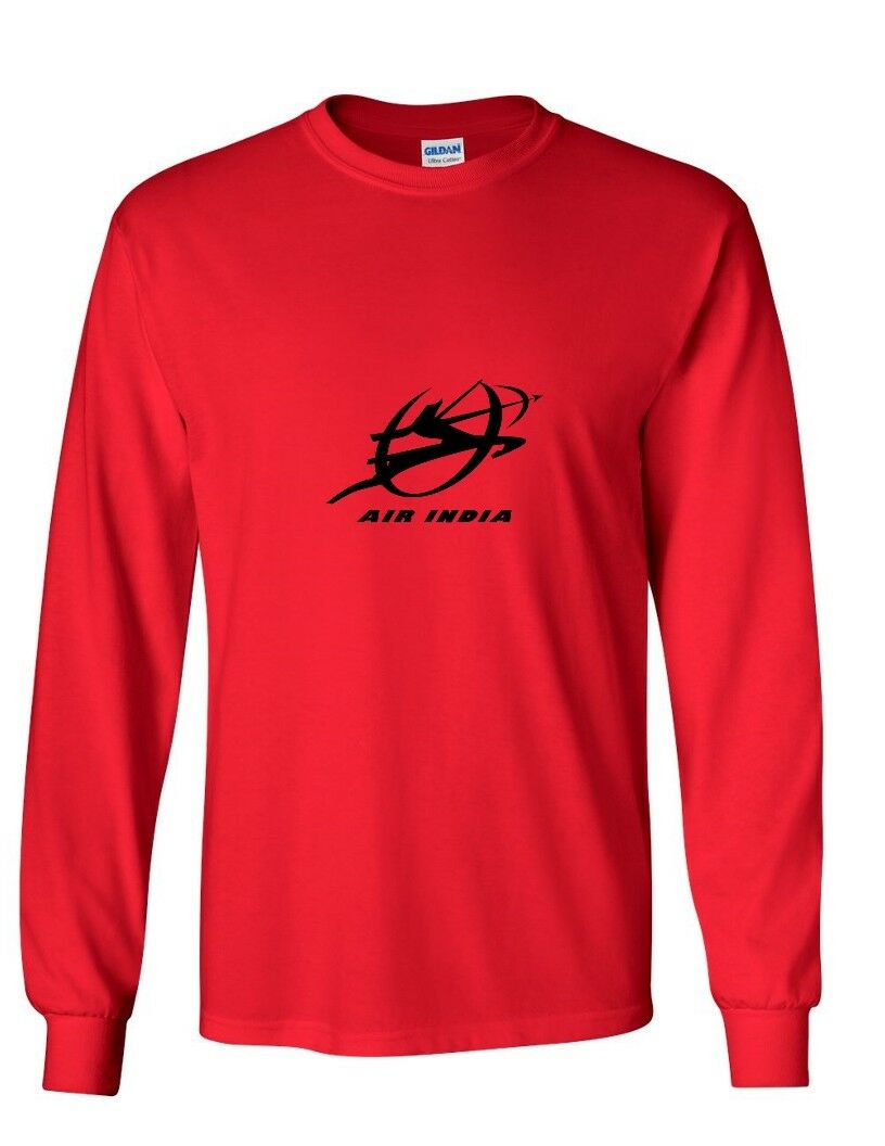 Air India Black Logo Indian Airline Aviation Red Cotton Long Sleeve T-shirt