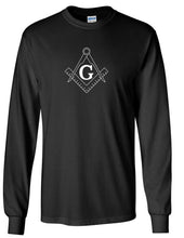 Load image into Gallery viewer, Free Mason Symbol Square &amp; Compass Masonic Illuminate Black Long Sleeve T-shirt
