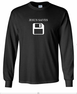 Jesus Saves Disk Funny Religious Christian Long Sleeve Cotton Black T-Shirt