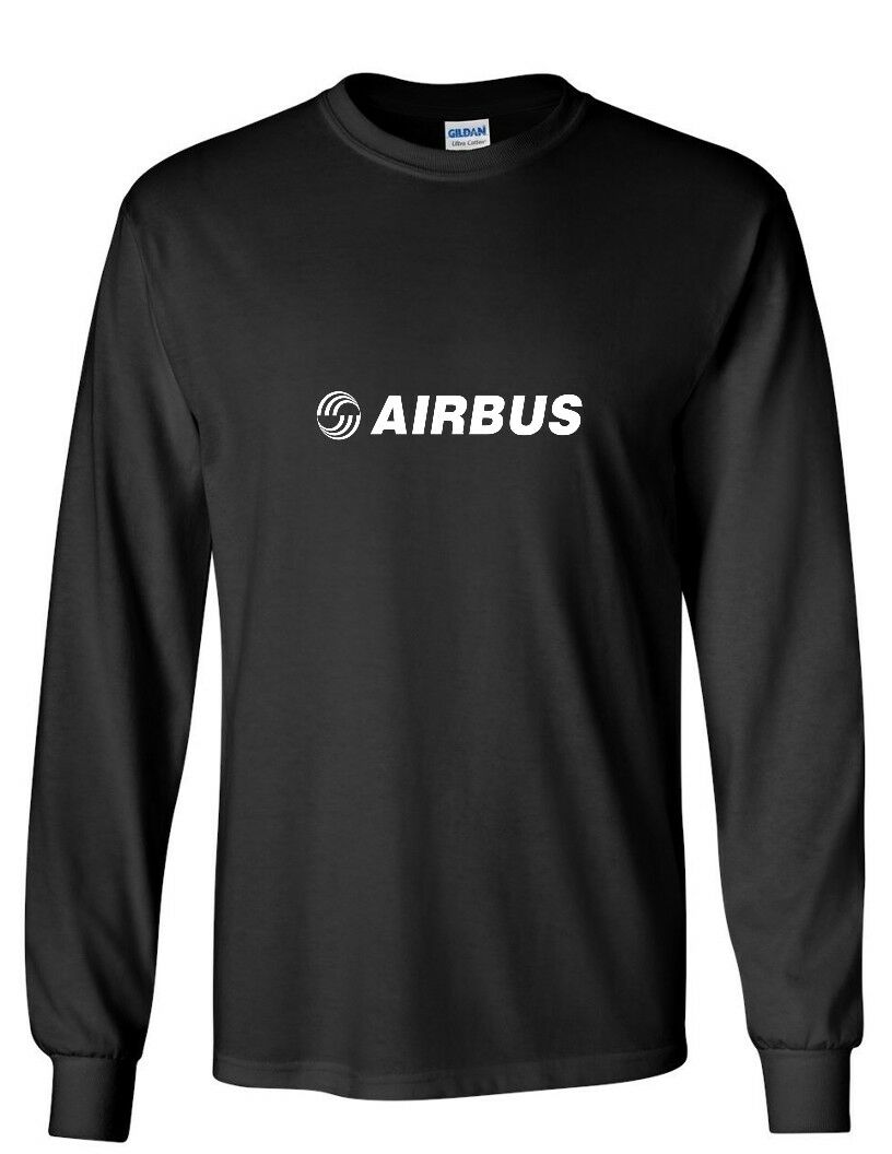 Airbus White Logo European Aviation Defense Black Cotton Long Sleeve T-Shirt