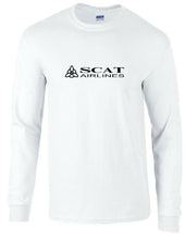 Load image into Gallery viewer, Scat Airlines Black Logo Kazakhstan Aviation White Long Sleeve T-Shirt
