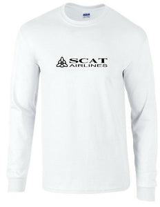 Scat Airlines Black Logo Kazakhstan Aviation White Long Sleeve T-Shirt