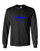 Load image into Gallery viewer, Alaska Airlines Retro Blue Logo US Aviation Black Long sleeve T-Shirt
