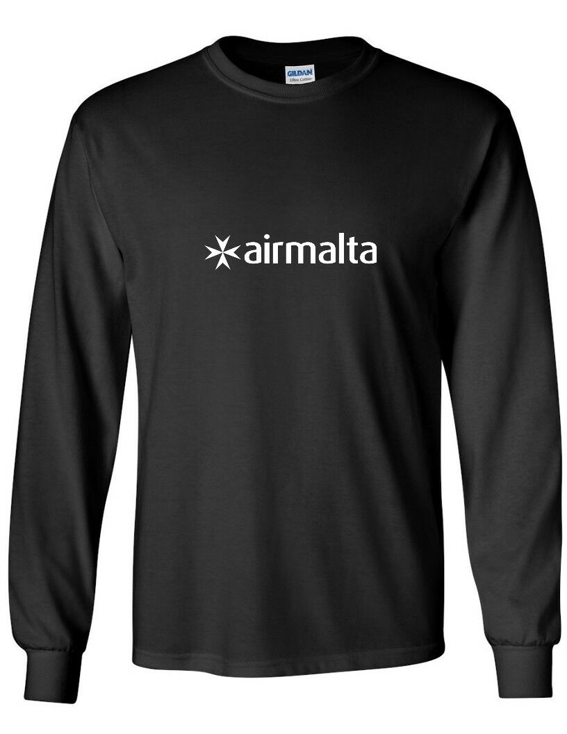 Air Malta White Logo Maltese Airline Geek Black Long Sleeve T-shirt