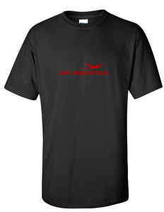 Air Mauritius Red Logo Port Louis Airline Geek Black Cotton T-shirt