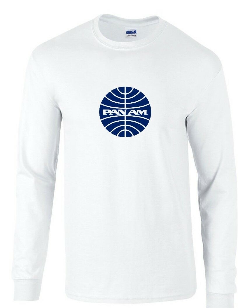 Pan Am Blue Logo American World Airways Airline White Long Sleeve T-Shirt