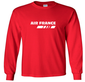 Air France Vintage White Logo Shirt French Airline Red Long Sleeve T-Shirt