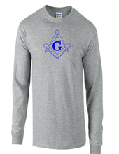 Load image into Gallery viewer, Blue Free Mason Symbol Square Illuminate Sport Gray Long Sleeve T-shirt
