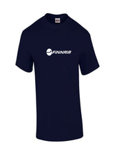 Load image into Gallery viewer, Finnair White Retro Logo Finland Finnish Airline Navy Blue Cotton T-Shirt
