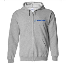 Load image into Gallery viewer, Boeing Aerospace Retro Logo Aviation Full Zip Gray Hoodie Hooded Sweatshirt
