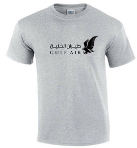 Gulf Air Black Logo Bahrain Airline Sport Gray Cotton T-shirt