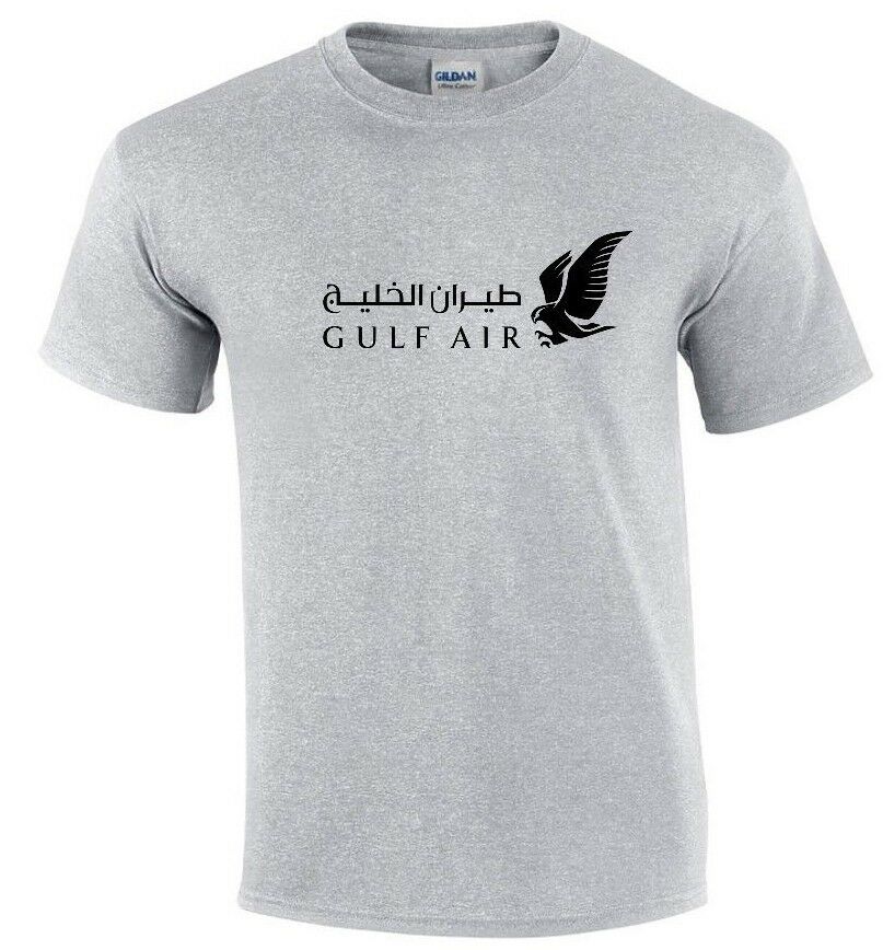Gulf Air Black Logo Bahrain Airline Sport Gray Cotton T-shirt