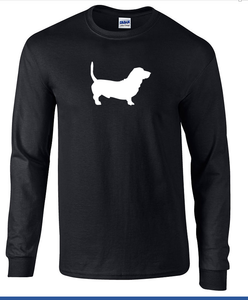 Basset Hound Black T-shirt Long Sleeve Shirt White Silhouette Hound Dog S - 5XL