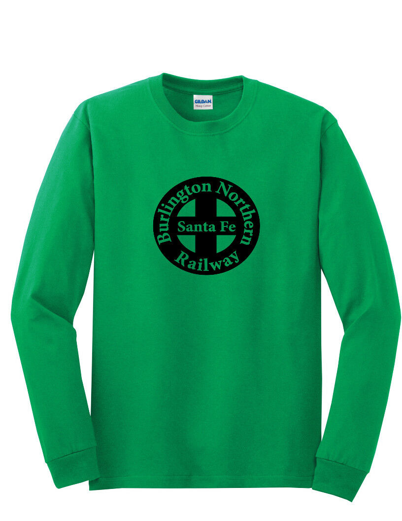 Vintage BNSF T-shirt RETRO Railroad TRAIN Black Irish Green Long Sleeve Shirt
