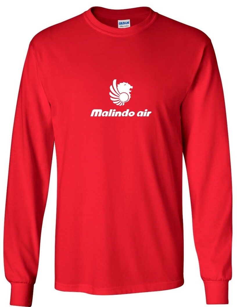 Malindo Air White Logo Malaysian Airline Geek Red Cotton Long Sleeve T-shirt