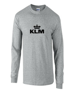 KLM Black Retro Logo Shirt Dutch Royal Airline Sport Gray Long Sleeve T-shirt