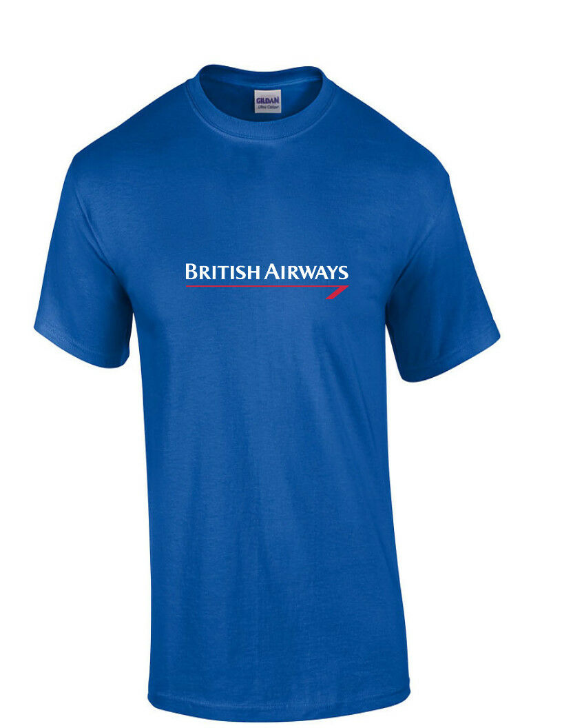 British Airways Vintage White Red Logo England Airline Royal Blue Cotton T-Shirt