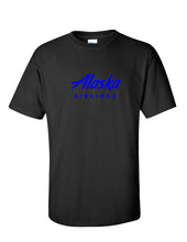 Load image into Gallery viewer, Alaska Airlines Blue Retro Logo US Aviation Black Cotton T-Shirt
