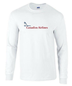 Canadian Airlines Red Blue Logo Canada Aviation White Long Sleeve Cotton T-shirt