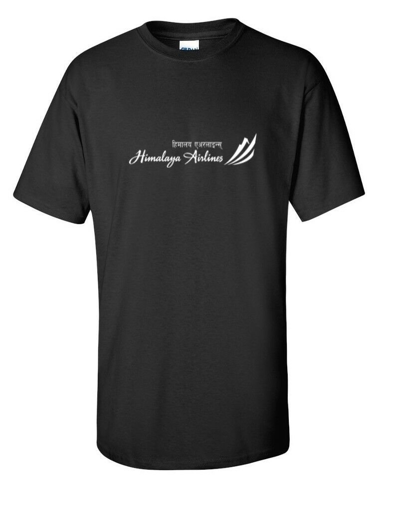Himalaya  Airlines White Logo Nepalese Aviation Black Cotton T-shirt