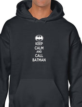 Load image into Gallery viewer, Keep Calm and Call Batman Funny Bat Signal Hero Black Hoodie Hooded Sweatshirt
