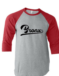 Bronx Tail Script 3/4 Raglan T-Shirt New York Star Sports Team Tee All Colors