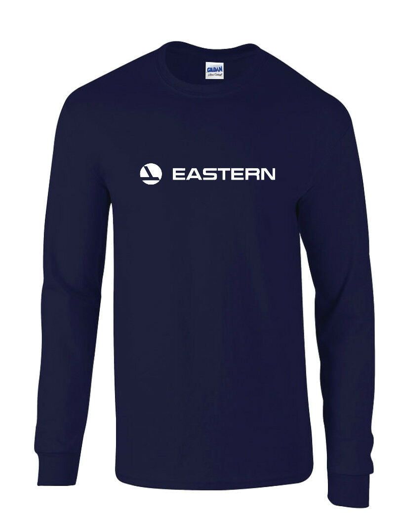 Eastern Airlines White Retro Logo Shirt Aviation Navy Blue Long Sleeve T-shirt