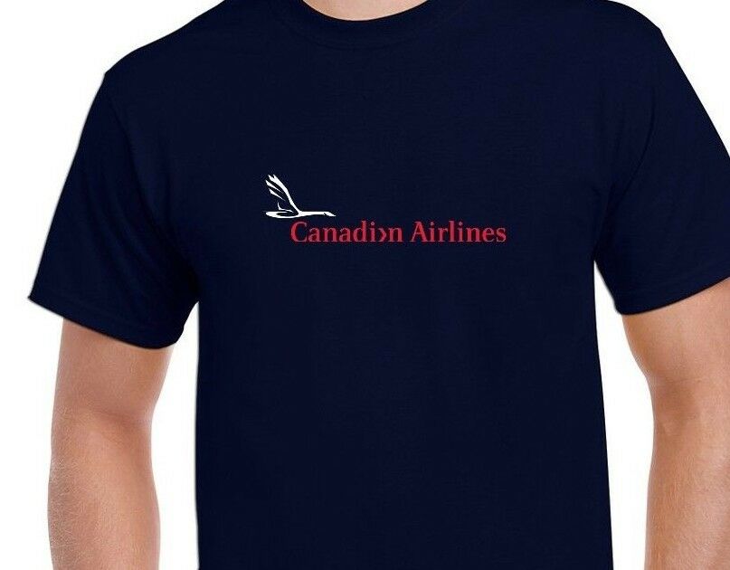 Canadian Airlines Red White Logo Canada Aviation Navy Blue Cotton T-shirt