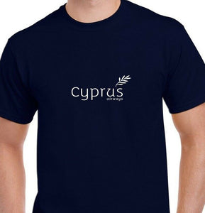 Cyprus Airways White Logo Airline Navy Blue Cotton T-shirt