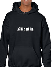 Load image into Gallery viewer, Alitalia White Logo Italian Airline Geek Black Hoodie Hooded Sweatshirt
