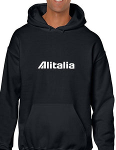 Alitalia White Logo Italian Airline Geek Black Hoodie Hooded Sweatshirt