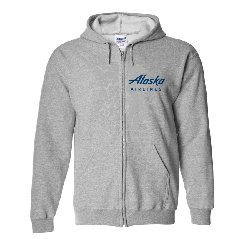 Alaskan Airlines US Travel Fly Retro Full Zip Gray Hoodie Hooded Sweatshirt