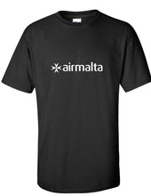 Load image into Gallery viewer, Air Malta White Logo Aviation Geek Airline  Black Cotton T-shirt
