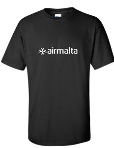 Air Malta White Logo Aviation Geek Airline  Black Cotton T-shirt