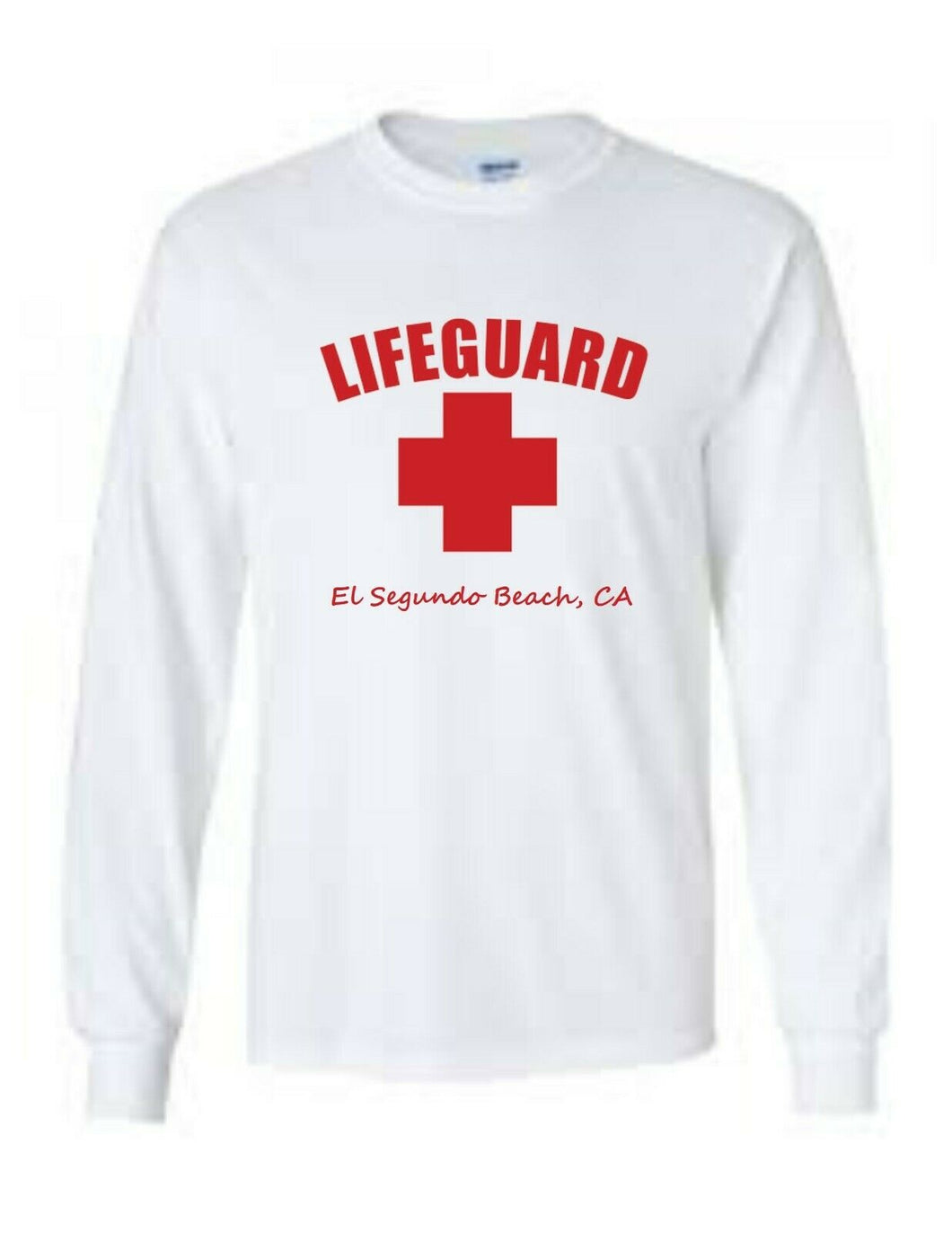 LIFEGUARD El Segundo Beach California So Cal Surf Red WHITE LONG SLEEVE T-SHIRT