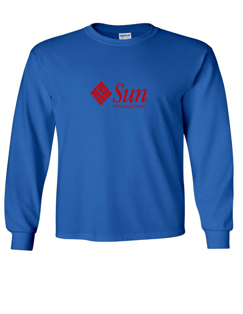 Sun Microsystems Red  Logo T-shirt Computer  Geek Royal Blue Long Sleeve Shirt