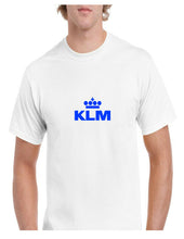 Load image into Gallery viewer, KLM Blue Retro Logo Shirt Dutch Airline Aviation Geek White Cotton T-shirt
