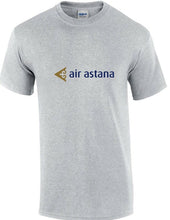 Load image into Gallery viewer, Air Astana Gold Blue Logo Kazakhstan Airline Sport Gray Cotton T-shirt
