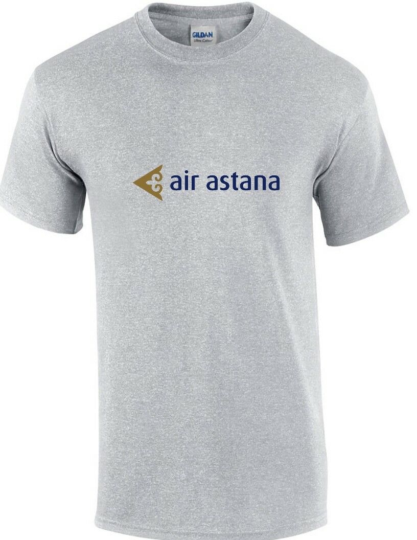 Air Astana Gold Blue Logo Kazakhstan Airline Sport Gray Cotton T-shirt