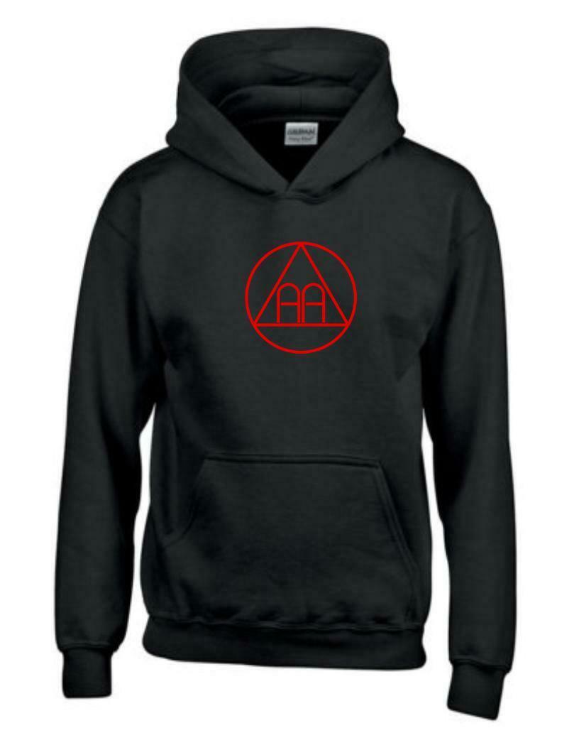 Alcoholics Anonymous AA Red Logo Serenity Addiction Black Hooded Sweatshirt