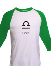 Load image into Gallery viewer, Libra 3/4 Sleeve  Raglan T-Shirt Horoscope Birthday gift Scales Air Sign Zodiac
