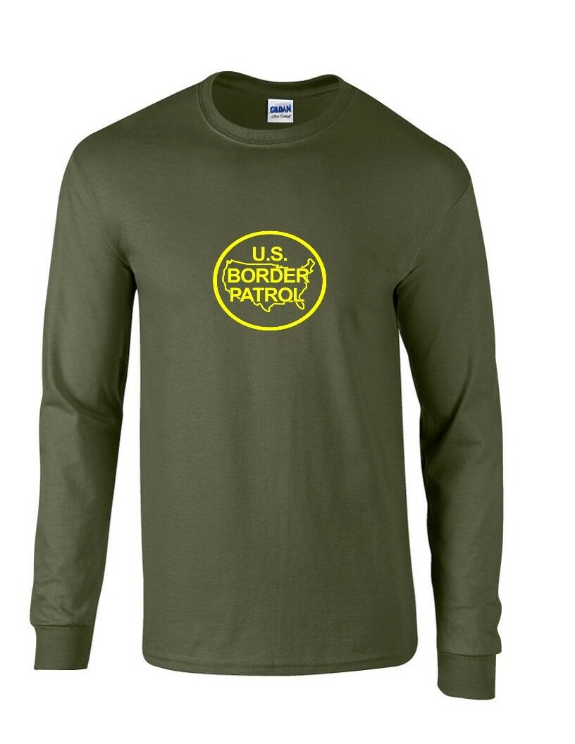 Yellow US Border Patrol Military Green Trump Conservative Long Sleeve T-Shirt