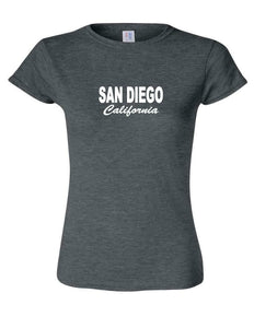 San Diego Southern California Beach Tee Funny Women Gray White Cotton T-shirt