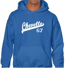 Load image into Gallery viewer, Chevelle 67 Script &amp; Tail HOODIE Hooded 1967 Muscle Car Royal Blue Sweatshirt
