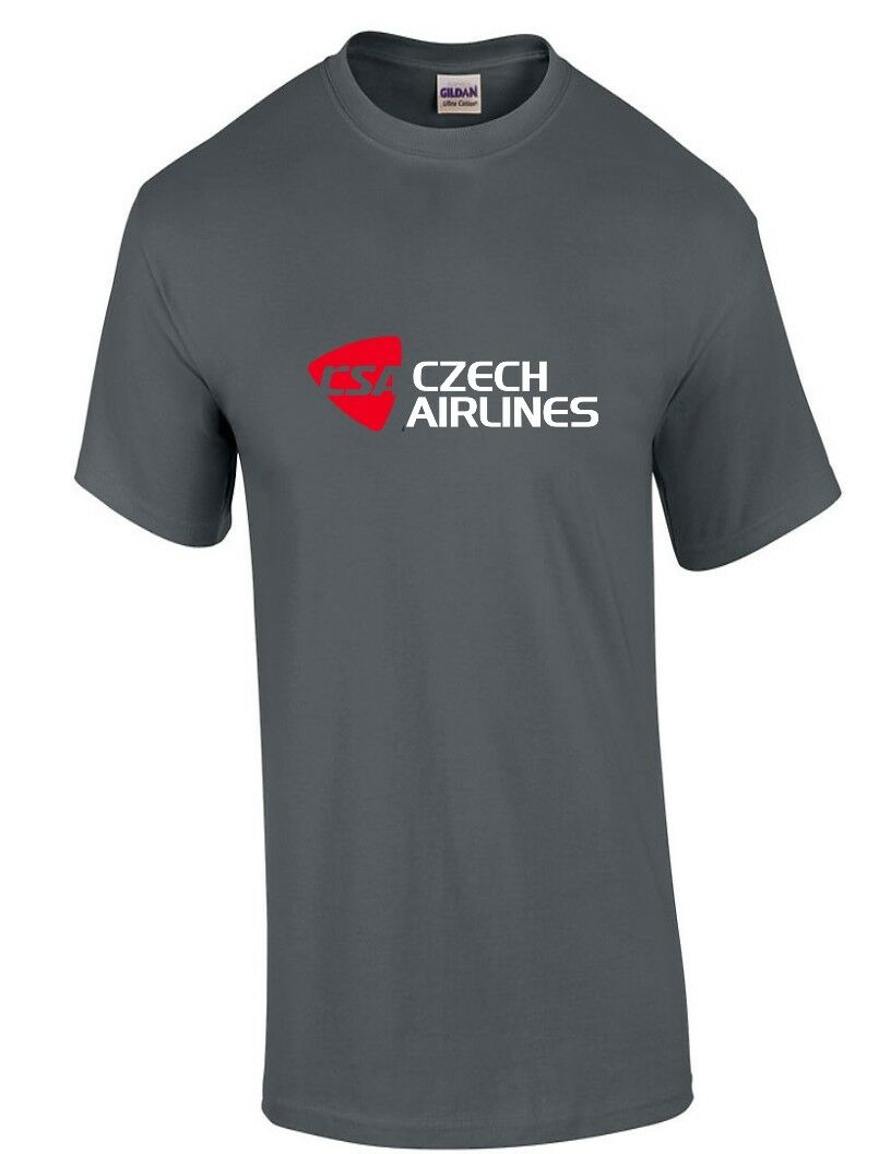 Czech Airlines Red White Logo Czechoslovakian Airline Charcoal Gray T-shirt