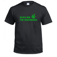 Load image into Gallery viewer, Kiss Me Im Highrish Green Funny Joke Weed 420 St Patricks Day Black T-shirt
